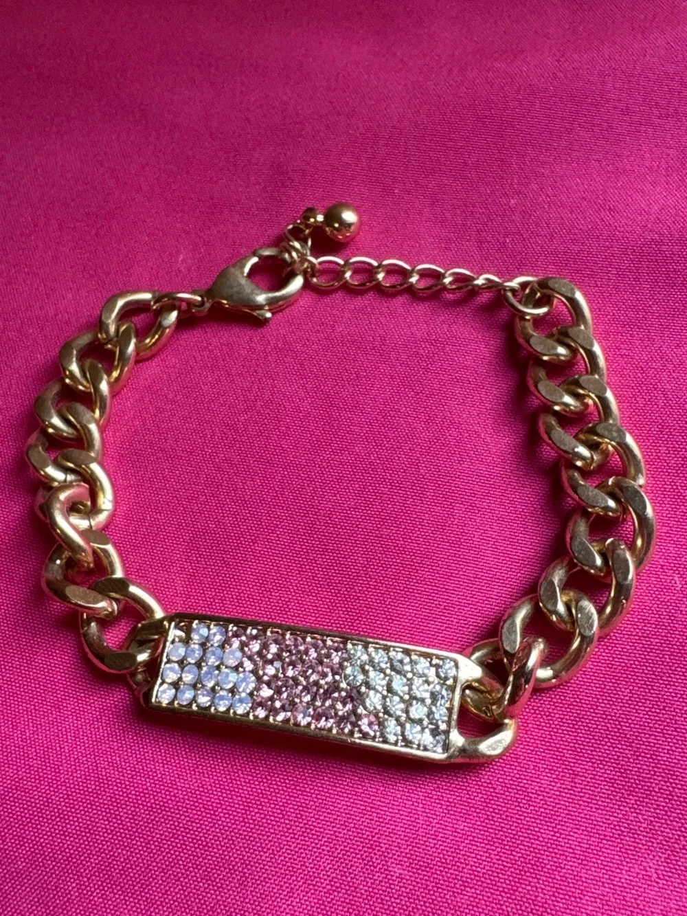 Gold Chain Bracelet with Pink and Clear Crystals